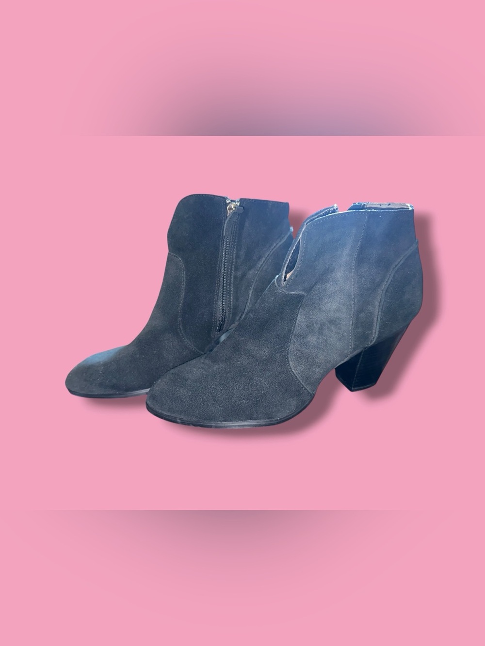 Tesori Black Suede Ankle Booties with Block Heel